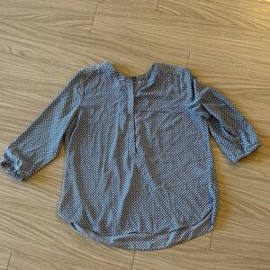 NYDJ Navy and Cream Diamond Pattern Pintuck Blouse